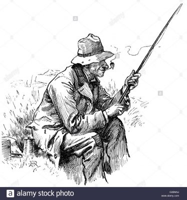 an-unhurried-old-man-sits-on-the-bank-pipe-in-mouth-amp-rod-in-hand-G3BNNJ